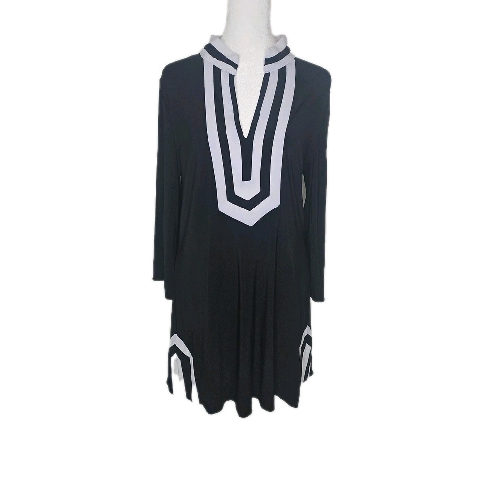 White House Black Market Women's Large Black & Gray Sheath Dress Tunic Blouse Bo
